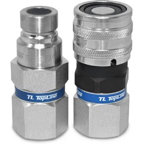 3/8" NPT Thread (TL19) Flat Face Quick Connect Hydraulic Coupler w/dust caps Coupling Plug Set Bobcat Skid Steer, 1/2" body ISO 16028
