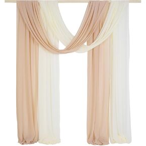 SHERWAY 2 Panels 30Ft Extra Long Chiffon Arch Drapes for Wedding Party Reception Backdrop Ceremony Swag Decoration (Ivory & Nude)