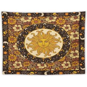 Sun Moon Tapestry Vintage Indie Boho Tapestry Wall Hanging with Sunflowers Butterfly Moth Constellation Aesthetic, Tapestries for Bedroom Dorm Living Room (Orange, 40'' × 30'')