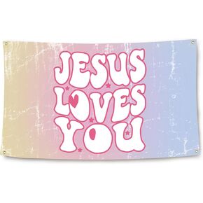 Jesus Loves You Funny Flag for Room 3x5 Ft College Dorm Decor Teen Guys Girls Bedroom Living Room Dorm Home Indoor Wall Decorations