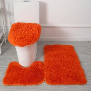 Bathroom Rugs Sets 3 Piece Thick Fluffy Soft Bathroom Rugs and U-Shaped Toilet Mat Washable Absorbent Floor Mat Orange