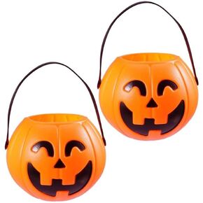 SAFIGLE 2Pcs Halloween Pumpkin Bucket Small Plastic Pumpkin Basket Halloween Pumpkin Trick or Treat Bucket Halloween Candy Bucket Pumpkin Pail for Halloween Party Favors