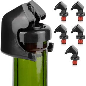 HERCHR 5PCS Champagne&Wine Bottle Stoppers, Wine Stoppers for Wine Bottles with Food Grade Silicone Leak Proof Keep Fresh Professional Wine Saver for Champagne Cava Prosecco and Sparkling, Black