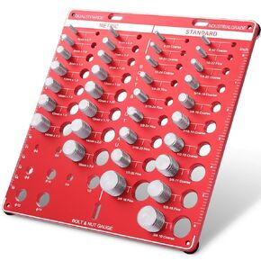 44 Nut and Bolt Thread Checker, Bolt Size and Thread Gauge Standard and Metric with 22 Standard & 22 Metric Bolt Identifying from #6-32 to 1-12" & 3mm*0.5 to 24mm*3.0（Red)