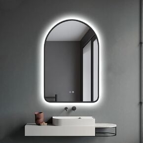 36"x24" Arched LED Bathroom Mirror, Wall Mounted Backlit Mirror with Lights Fog Free Lighted Framed Mirror Smart Anti-Fog 3 Color Temperatures Adjustable Brightness Black