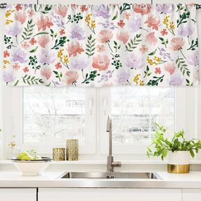 Floral Curtain Valance 54 x 20 Inch Pink Purple Flower Valance Curtain Rod Pocket Watercolor Short Window Treatment for Holiday Home Party Window Decor