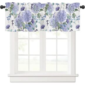 Hydrangea Curtain Valance Window Treatment Purple Hydrangea Flowers Watercolor Leaf Rod Pocket Short Window Valance for Kitchen Windows Living Room Bathroom 54 x 18 Inch,1 Panel