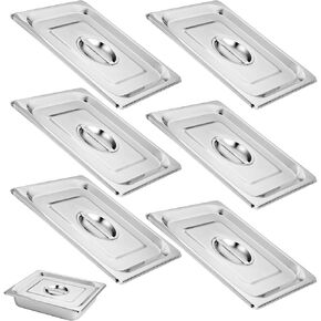 Joyibay 6 PCS Steam Table Pan Lids, 13 x 10.6 x 0.8 Inches,1/2 Half Size, Solid Hotel Pan Covers, Bulk 304 Stainless Steel Roasting Food Tray Lids with Handle for Restaurant Catering