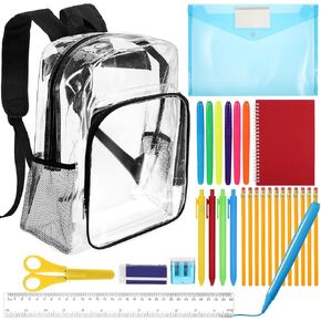29 Pcs Clear Backpacks with School Supplies Kits Bulk for Kids Stadium Approved See Through Bag School Back to School Supplies for Students Boys Girls