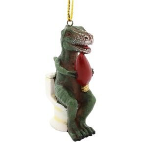 T-Rex on The Toilet Christmas Tree Ornament, Dinosaur Lover Holiday Decoration, Gag Gift, 3 Inches (Light Bulb)