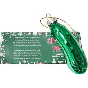 A German Christmas Pickle Ornament Tradition - Green Glass Christmas Decoration - Green Gift Boxed with Christmas Pickle Poem Idea - Christmas Stocking Stuffers
