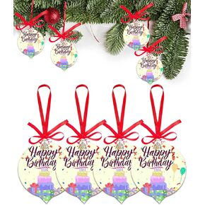 Christmas Ornaments Happy Birthday Cake Christmas Tree Hanging Ornaments Colorful Stripes Balloon Xmas Ornaments Decorations for Christmas Trees Decor Holiday Wedding Party Decor Gifts 3 Inch