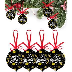 Christmas Ornaments Happy Birthday Cake Christmas Tree Hanging Ornaments Colorful Stripes Balloon Xmas Ornaments Decorations for Christmas Trees Decor Holiday Wedding Party Decor Gifts 3 Inch
