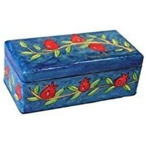 Hand Painted Wooden Box - Shabbat Travel Candlesticks by Yair Emanuel - Pomegranate Design (TL-4)