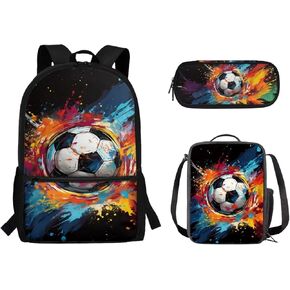 Cartoon School Bus Print Kids Backpack Set with Lunch Box Pencil Case for Boys Girls Elementary Primary Schoolbag Set of 3 Satchel Rucksack Casual Shoulder Bag Daypack