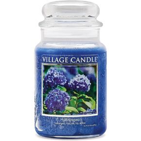 Village Candle Hydrangea Large Glass Apothecary Jar Scented Candle, 21.25 oz, Blue