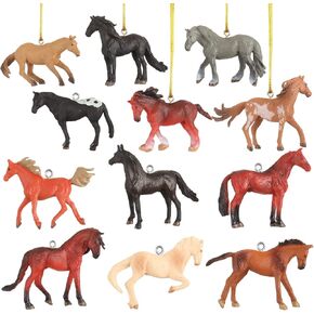 Christmas Hanging Horse Figurines Plastic Decorative Rocking Horse Ornament Bulk Realistic Horse Birthday Party Supplies for Kids Boys Girls Horses Party Favors Decor Horse Toys for Girls (12 Pcs)