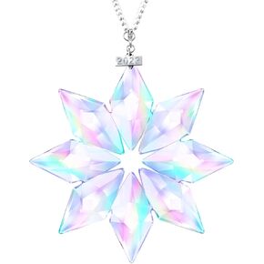 Christmas Crystal Snowflake Ornaments Car Rear View Mirror Pendant 2022 Clear Star Unique Pattern Ornament Party Wedding Hanging Decorations Collectibles, Multicolor