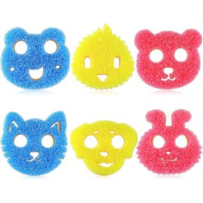6 Pcs Dog Dual Sided Scrub Sponge Cleaning Sponges Cute Temperature Sensitive Dish Sponges for Washing Dishes Non Scratch Household Multi Use Sponges Scrubber for Kitchen, 3 Colors