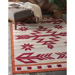 Unique Loom Outdoor Modern Collection Area Rug - Albuquerque (4' 1" x 6' 1" Rectangle, Burgundy/ Beige)