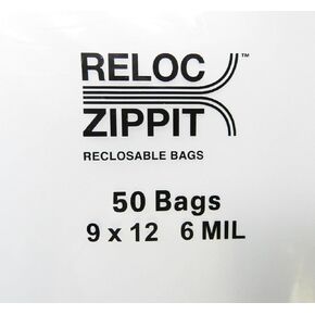 50 Reloc Zippit Bags 9"X12" Heavy Duty 6 Mil Thick Clear Large 9 X12 Bags 6mil Strong - Clear Plastic Bags Reclosable Poly Bags
