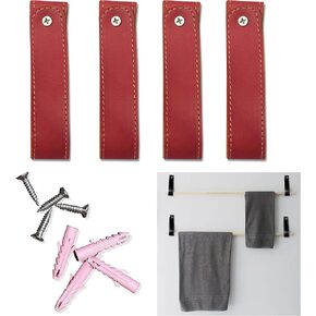 Leather Curtain Rod Holder 4 Pcs Leather Straps for Hanging Genuine Leather Straps Leather Hooks for Wall Towel Bathroom Kitchen Bedroom (Crazy Horse)