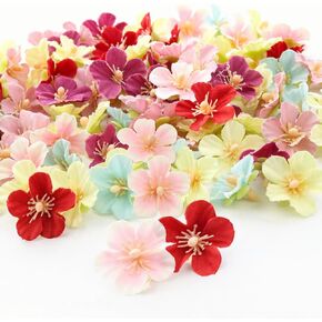 100 Pcs Artificial Silk Blossom Flowers Heads Faux Flowers Colorful Cherry Blossom Petals Fake Peony Daisy Floral Head Decor Craft DIY Dress Accessory Wedding Decorative Party Supply