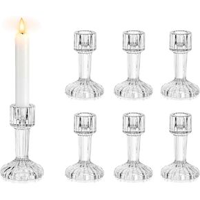 Glasseam Glass Tapered Candlestick Holders: Clear Crystal Candle Holders Set of 6 Candle Sticks Holder Decor Modern Small Taper Candle Holders for Table Centerpiece Wedding Christmas Advent Decoration