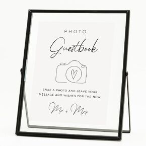 Calculs Photo Guest Book Black Sign Holder, 8x10in Glass Picture Floating Frames Menu/Card Display Stand for Wedding Guestbook Inspo Party Table Decoration