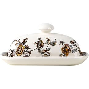 Porcelain Butter Dish with Lid, 8 inch Butter Keeper Container for Countertop, Butter Holder with Handle Cover for East/West Coast Butter (Yellow)