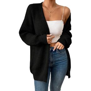 Verdusa Women's Drop Shoulder Lantern Sleeve Open Front Knitted Cardigan Sweater Outerwear