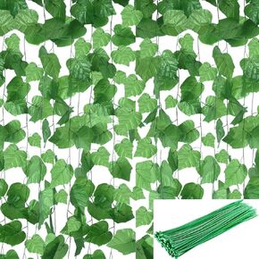 Artificial Ivy Leaves, 86FT Long Fake Hanging Ivy Leaves Garland Greenery Plants Vines for Bedroom Wall Garden Decor Home Aesthetic Wedding Party with Cable Tie