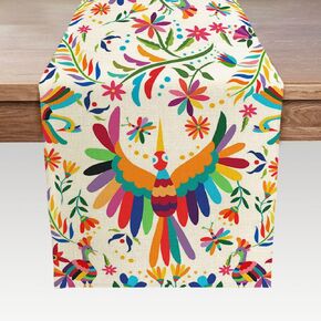 JAWO Mexican Table Runner, Cinco De Mayo Mexico Dia De Los Muertos Vibrant Floral Fiesta Holiday Kitchen Dining Table Decoration for Home Party Decor 13 x 72 Inch