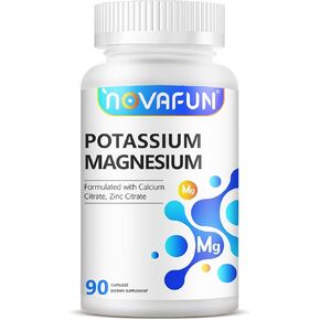 Potassium Magnesium Supplement 1185mg, High Potency Formula with Calcium Zinc, Bone & Muscle Health, Vegan, 90 Capsules