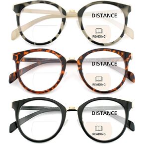 3 Pack Bifocal Reading Glasses for Women Men Clear Top Rectangle Multifocal Readers Blue Light Bi-focal Eyeglasses