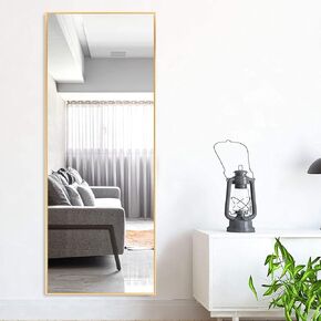 NeuType 47x16 inches Bathroom Full Length Mirror - Gold Metal Frame - Wall Mount - Rustproof - Thin Frame - Classic Design - Decoration