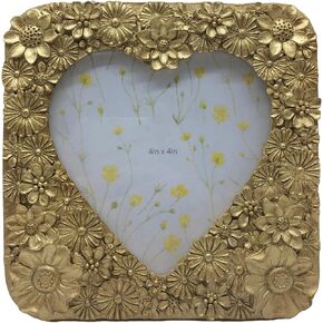 Cute Picture Frame with Gold Flower Texture, Vintage Ornate Style Picture Frames for Wall or Tabletop Display, Antique Gold 4x4 Inch Resin Photo Frame for Home Décor