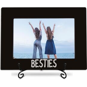 4"X 6" Wooden Photo Frame With A Metal Stand - Besties - Black & Gray Wooden Picture Frame Gift For Best Friends, Tabletop Photo Display, Best Sisters Memory, College, Home Decor & Accessories - 10