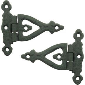 Renovators Supply Manufacturing Cabinet Door Strap Hinge with Hardware 3 in. Rust Resistant Black Wrought Iron Flush Mount Hinge for Cabinets, Pack of 2