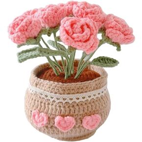 WAIT FLY Handmade Crochet Flowers with Vase, Lovely Knitting Flower Potted Plant for Home Office Desk Shelf Decoration-Sunflower-B-1 PCS