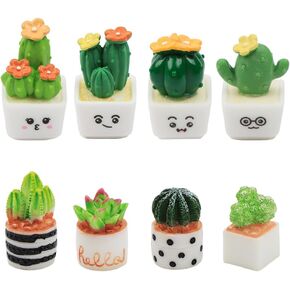 8Pcs Cute Cactus and Bonsai Plant Ornaments Design Car Center Console Ornaments Resin Potted Plants Design Car Dashboard Decoration Car Decoration Accessories