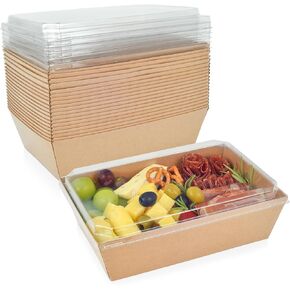 20 Pack 8x6 Charcuterie Boxes with Clear Lids - To Go Paper Treat Box, Disposable Food Containers, Dessert Boxes for Cookie, Food, Chocolate Strawberry, Donut, Charcuterie Accessories (Brown)