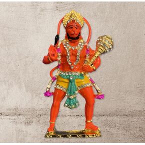 Mini Hanuman Statue in metal - Bajrang Bali Hindu God of Strength Figurine 4" " Tall for Car dashboard puja room and gift