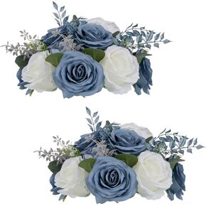 NUPTIO Flower Ball Arrangement Bouquet: 2 Pcs 9.4 inch Diameter Dusty Blue & White Rose Fake Flowers Balls for Wedding Centerpiece Decorations Artificial Flower Centerpieces for Tables