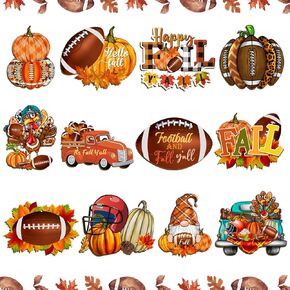 24pcs Fall Football Ornaments-Football and Fall Y'all Door Party Supplies Maple Leaves Gnome Pumpkin Themed Wood Ornaments Fall Football Decorations for Home