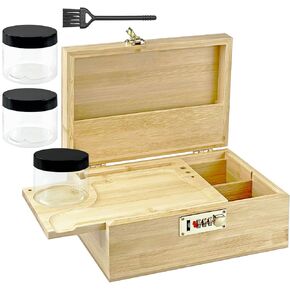 Large Bamboo Box Decorative Box, Storage Box, Built-In Combo Lock - Jar, Brush,Box with Lock Stash