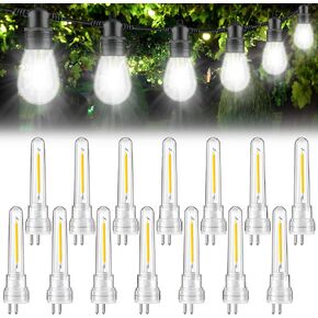 Meonum 14 Pack S14 Replacement Light Bulbs, 1.7 Watt Replacement S14 LED Bulb, Shatterproof Waterproof and Dimmable Replacement S14 Light Bulb for Outdoor Patio String Lights, 6000k Cool White