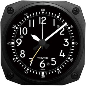 Trintec Aviation Classic Desk Top Travel 3 1/2" Alarm Clock Aircraft Cockpit Style Face & Unique Housing with 12 Hour Display dm65-2016