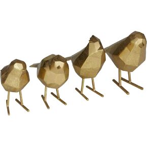 CosmoLiving by Cosmopolitan Polystone Bird Decorative Sculpture Home Decor Statues, Set of 4 Accent Figurines 6", 5", 6", 6"H, Gold