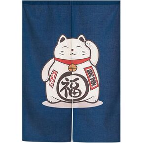 Cotton Linen Japanese Noren Doorway Entrance Curtains Maneki Neko Lucky Cat Room Divider Wall Decor Bedroom Curtain Tapestry 33.5" Width x 59.1" Long